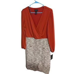 Enfocus Studio Rust and Gray Long Sleeve Dress